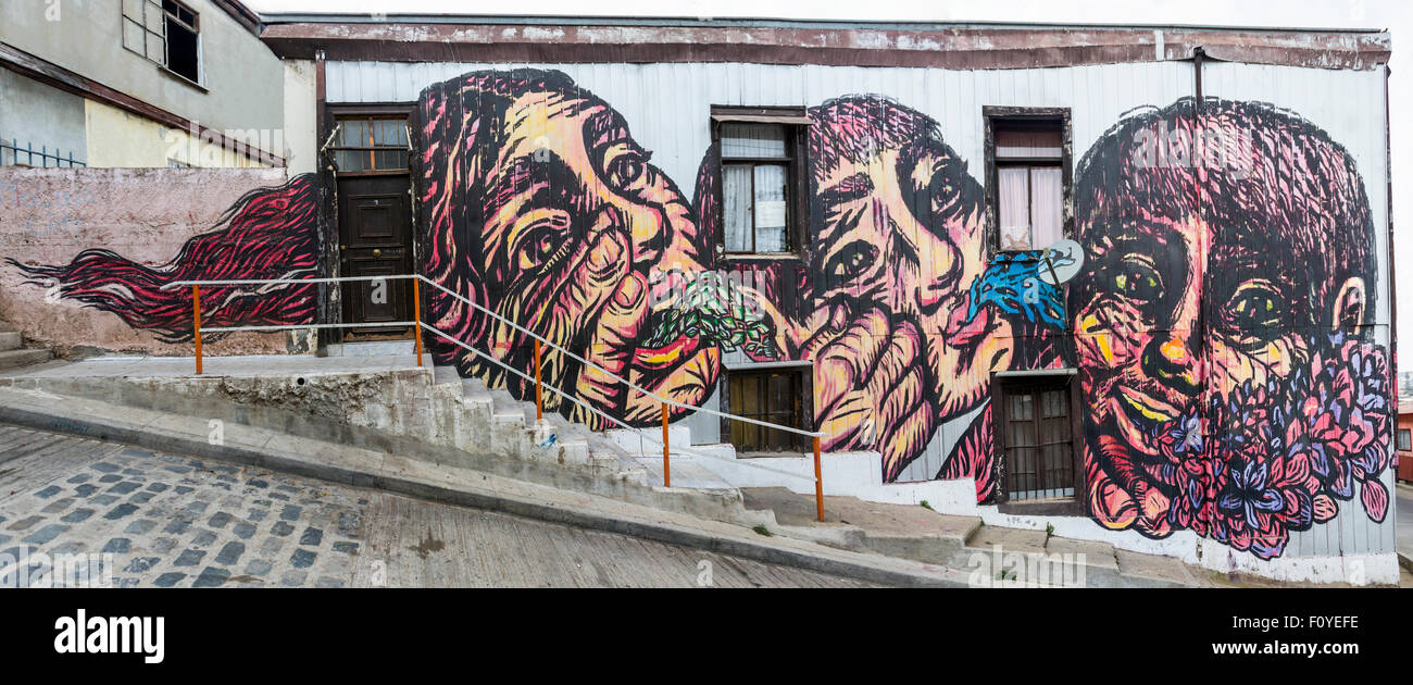 L'art de rue, graffiti, à Valparaiso, Chili Banque D'Images