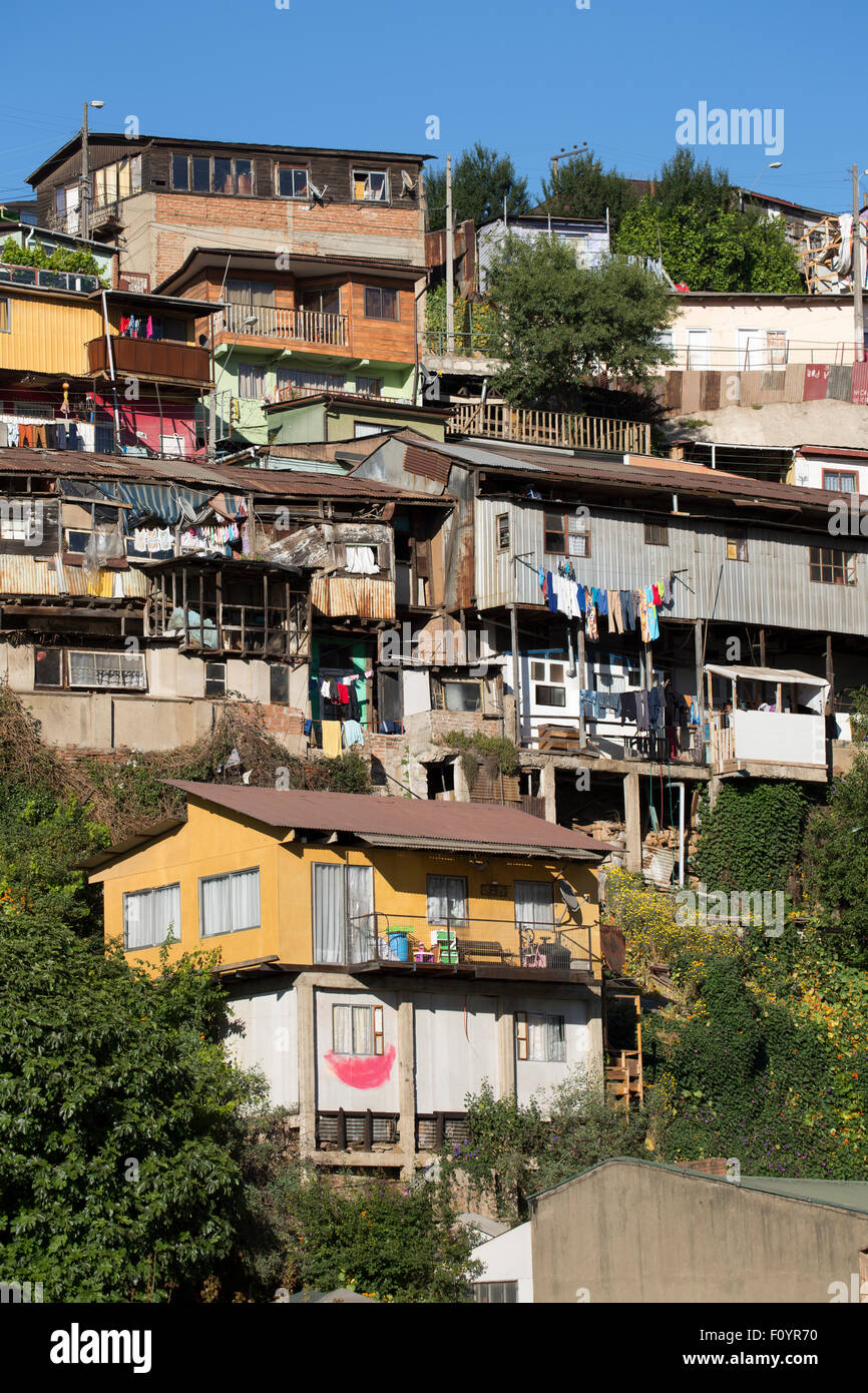 Maisons sur les collines de Valparaiso, Chili Banque D'Images