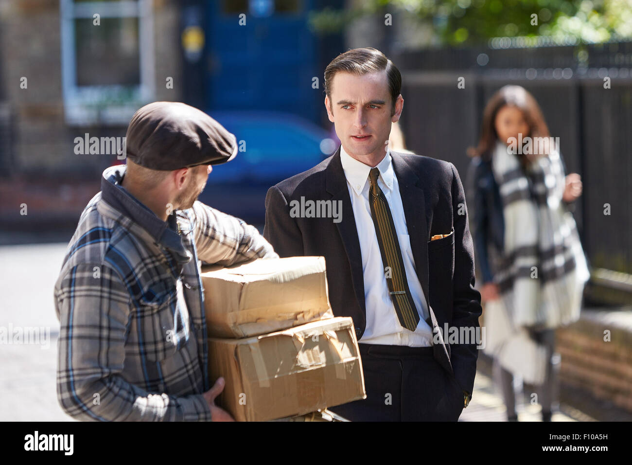 Le tournage du drame de TVI s'efforcer à Oxford avec l'acteur Jack Laskey (C). Banque D'Images