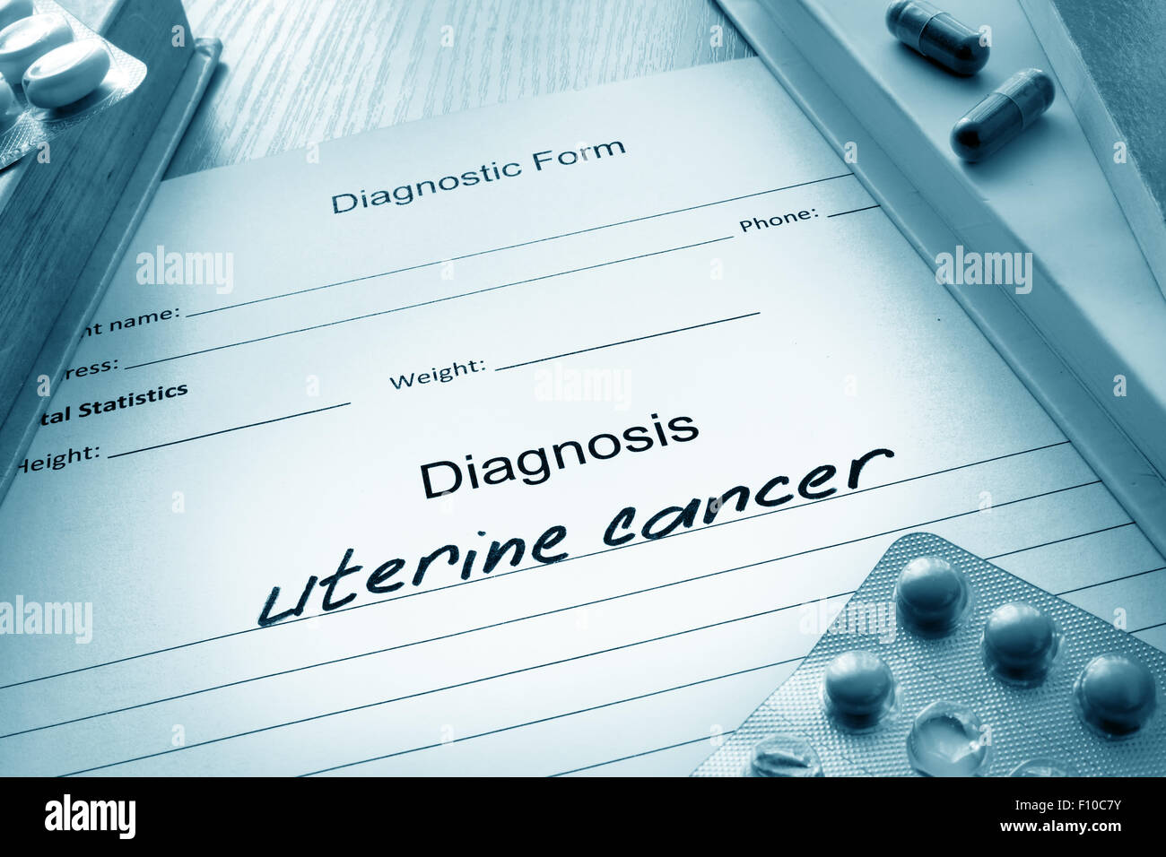 Formulaire de Diagnostic Le diagnostic de cancer de l'utérus et des pilules. Banque D'Images