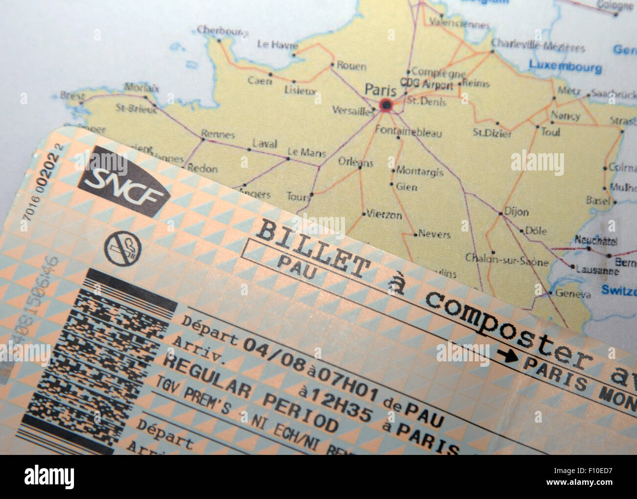 Chemins de fer français SNCF billet et carte d'itinéraire Banque D'Images