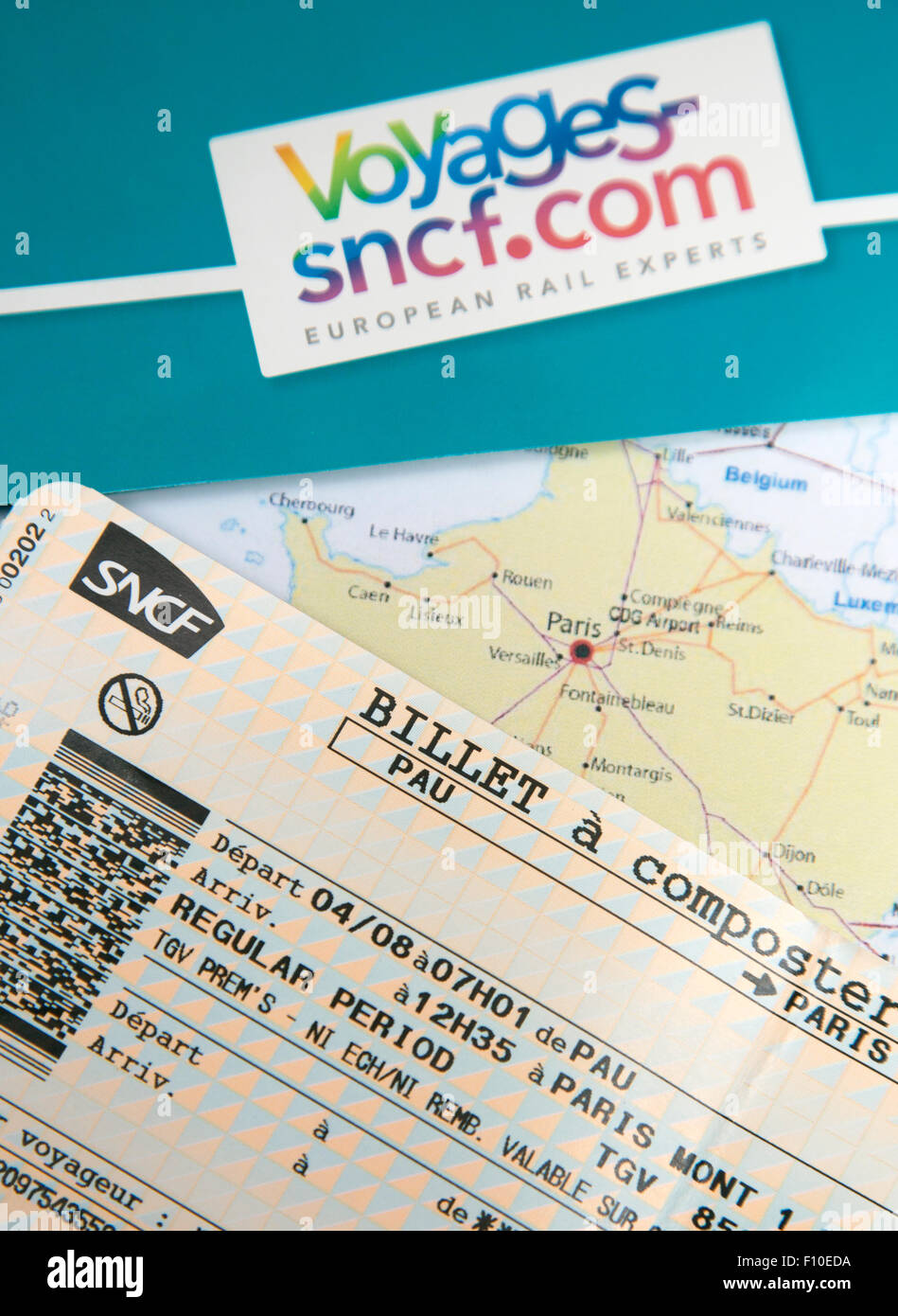 Chemins de fer français SNCF billet et carte d'itinéraire Banque D'Images