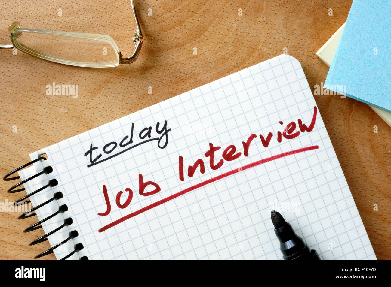 Bloc-notes avec entrevue d'aujourd'hui. Banque D'Images