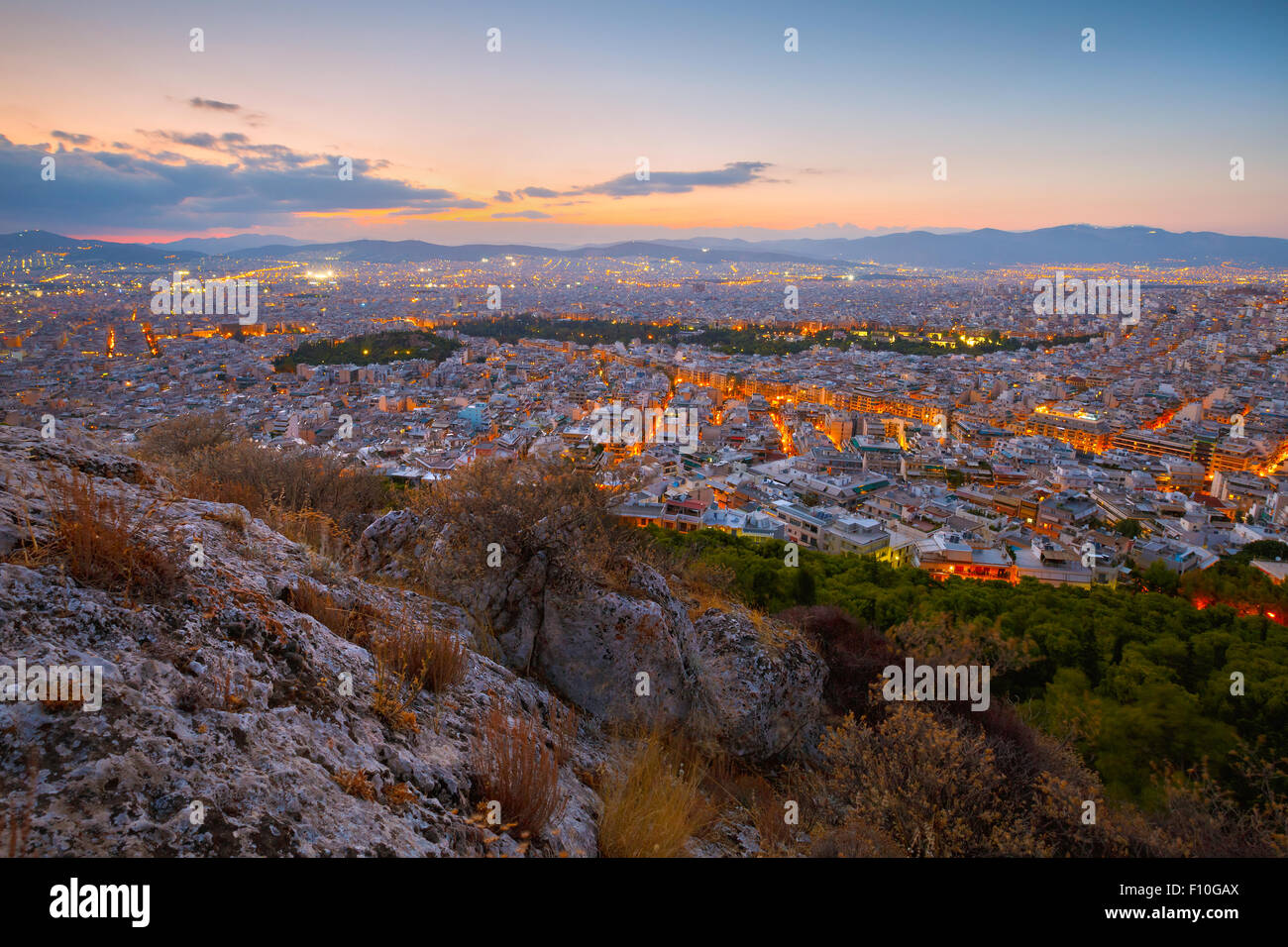 Vue d'Athènes depuis la colline du Lycabette, Grèce. Banque D'Images