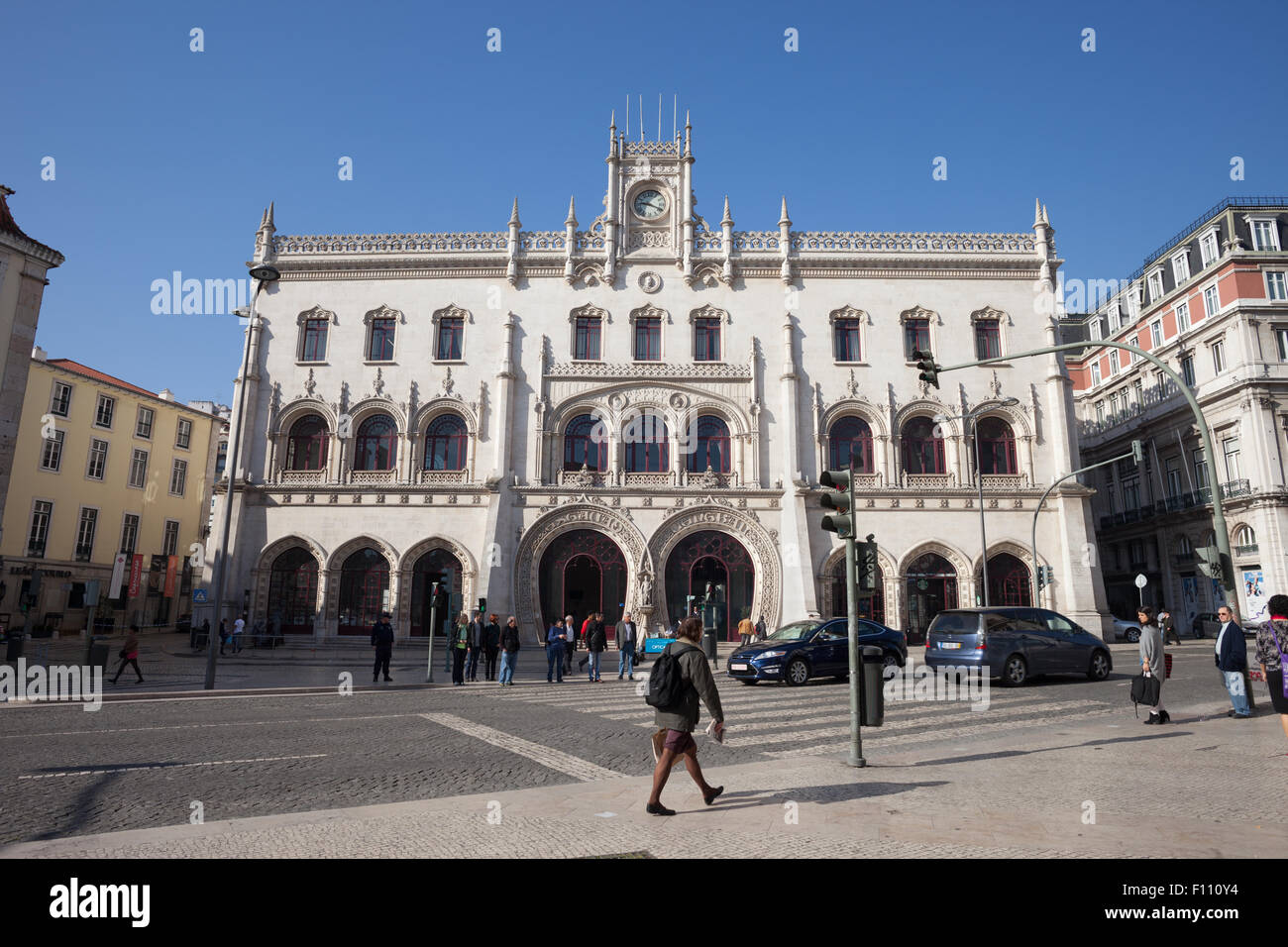 La gare de Rossio à Lisbonne, Portugal. Neo-Manueline à partir de la façade du xixe siècle. Banque D'Images