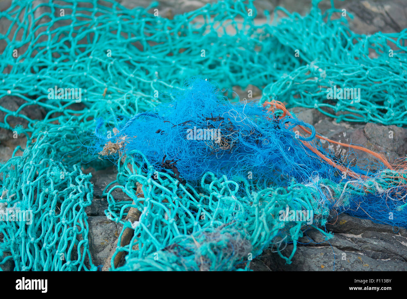 Résumé des filets des pêcheurs sur la plage à Turnberry - Écosse, Royaume-Uni Banque D'Images