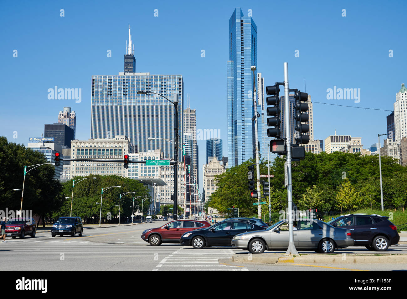 Lake Shore Drive et la Sears Tower Banque D'Images