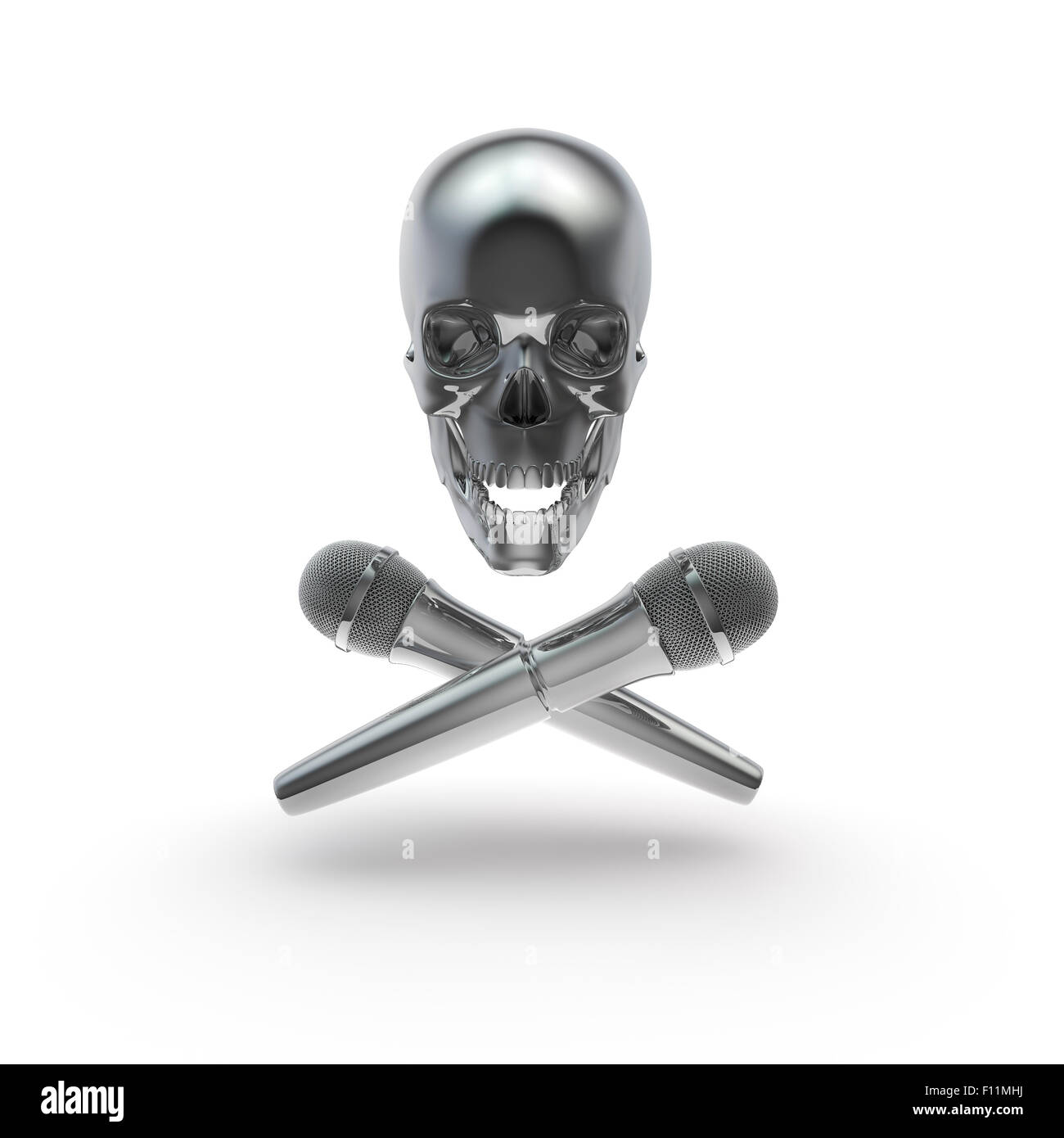 Pirate de la musique, de rendu 3D Tête de mort avec microphones Banque D'Images