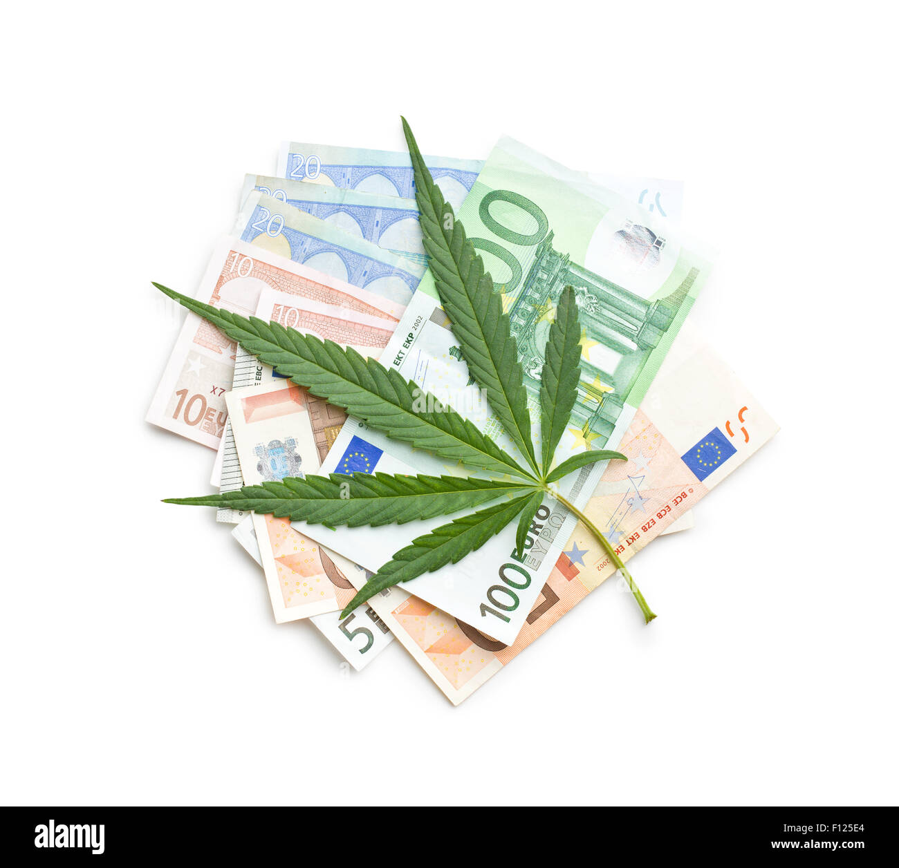 La feuille de cannabis et de l'argent Banque D'Images