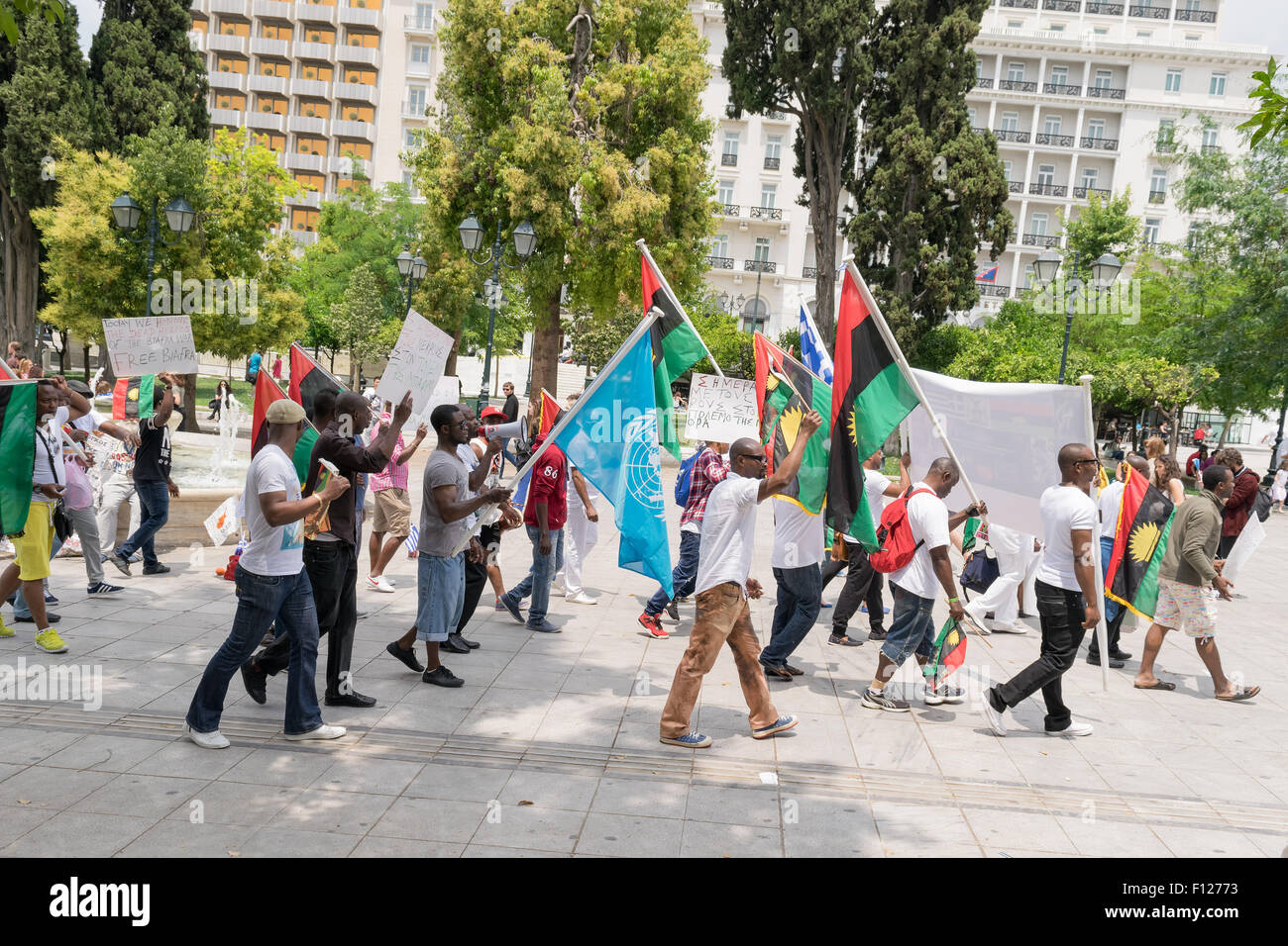 DATE : 30 mai 2015. Emplacement : Sintagma à Athènes en Grèce. Événement : le 30 mai journée de rassemblement en mémoire des héros morts Biafrais Banque D'Images