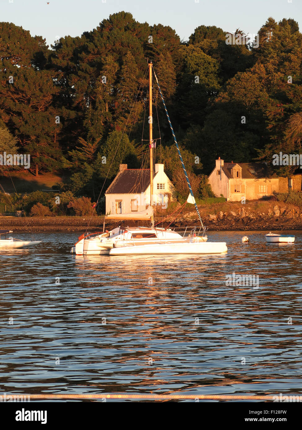 Golfe du Morbihan : bateaux amarrés au large de l'Île-aux-Moines Banque D'Images