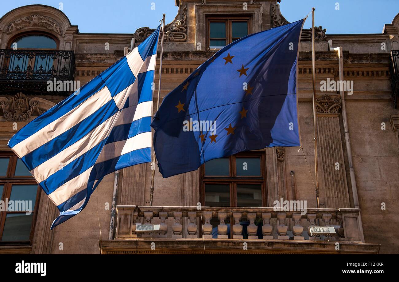 Le grec et l'Union européenne drapeaux côte à côte Banque D'Images