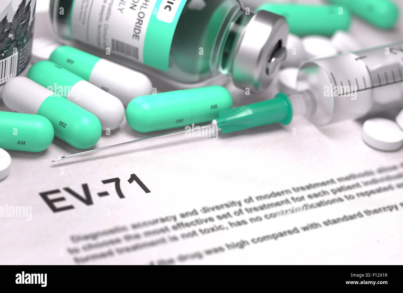 EV-71 Diagnostic. Concept médical. Composition de médicaments. Banque D'Images