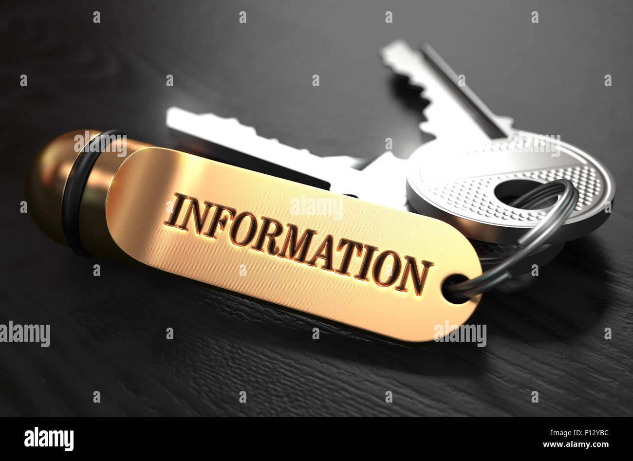 Concept d'information. Touches avec porte-clés d'or. Banque D'Images