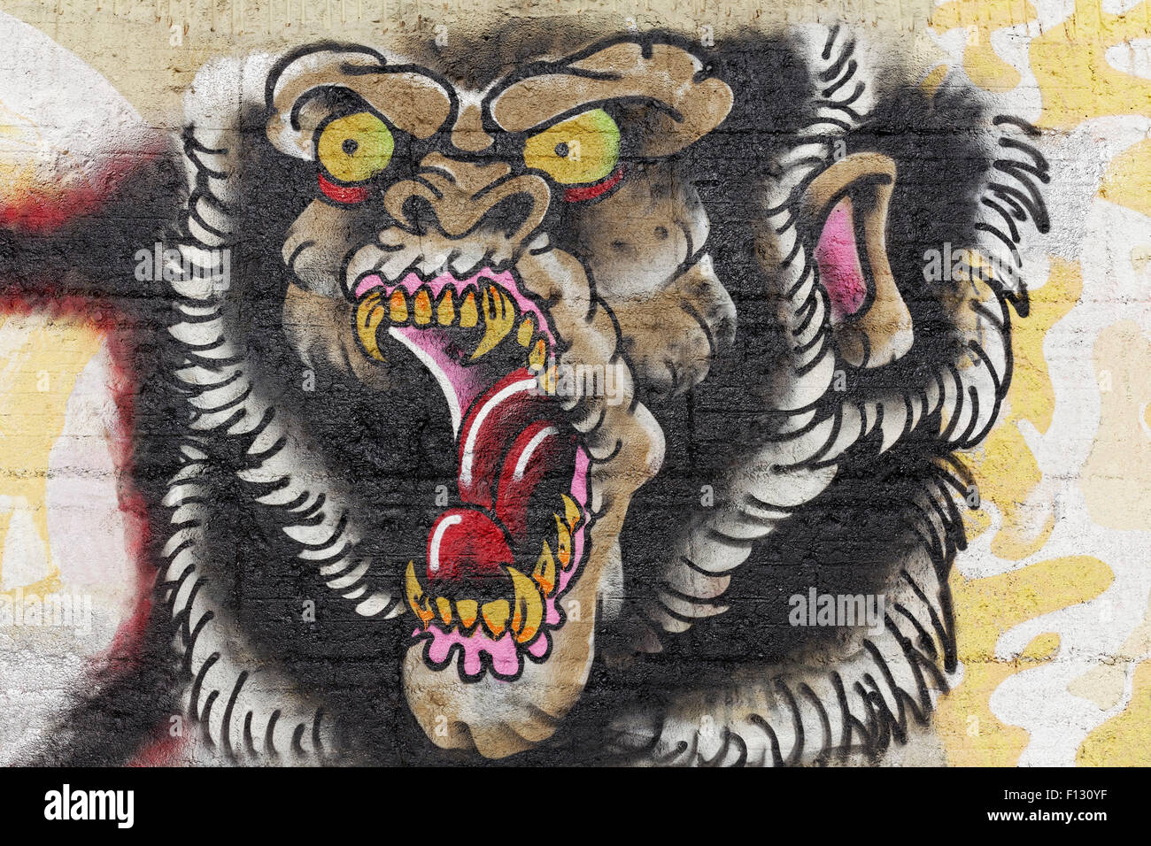 Un gorille géant avec la bouche ouverte, Monster, graffiti, street art, Duisbourg, Rhénanie du Nord-Westphalie, Allemagne Banque D'Images