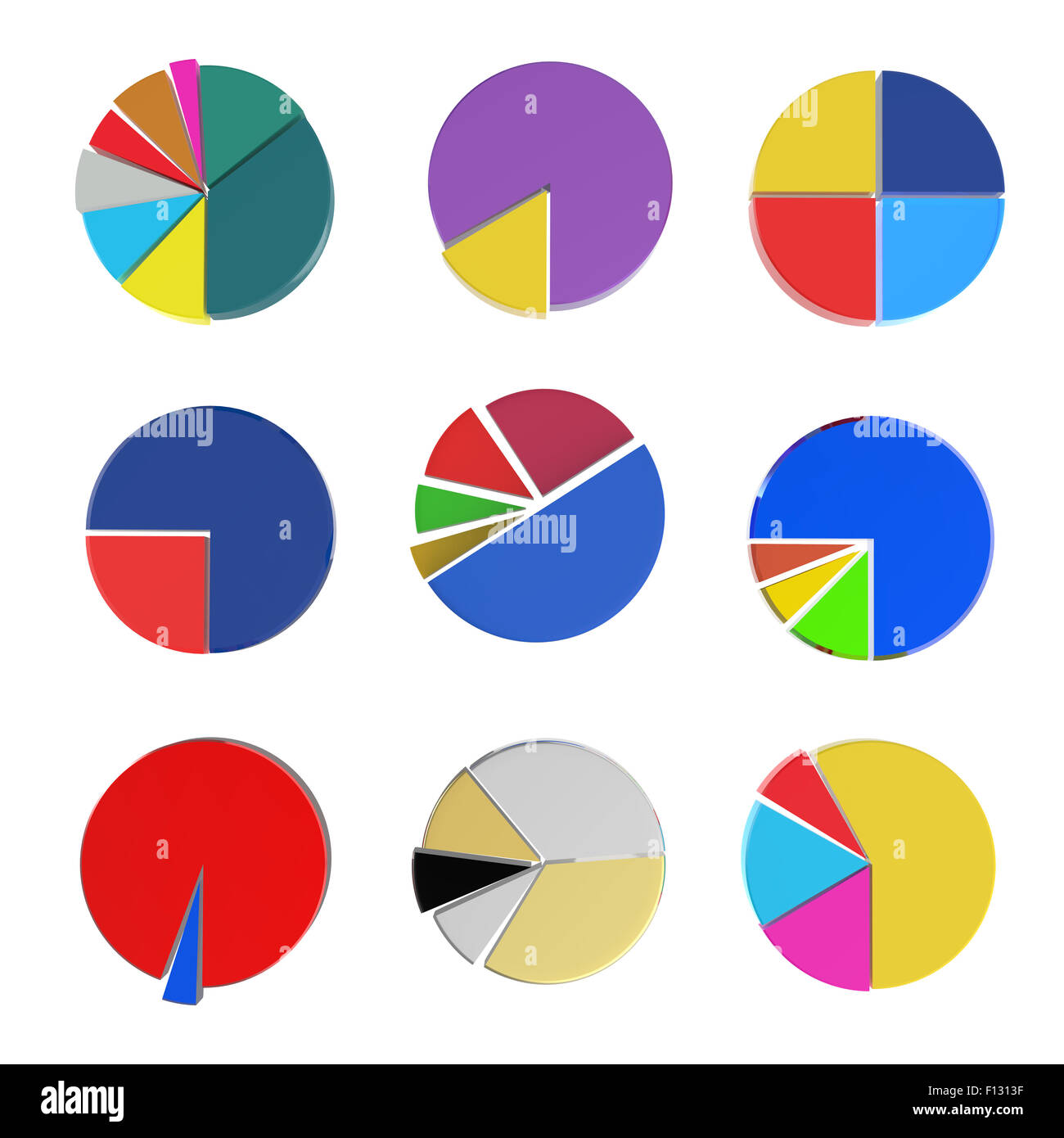 Ensemble de différents secteurs du graphique 3D sur fond isolé Banque D'Images
