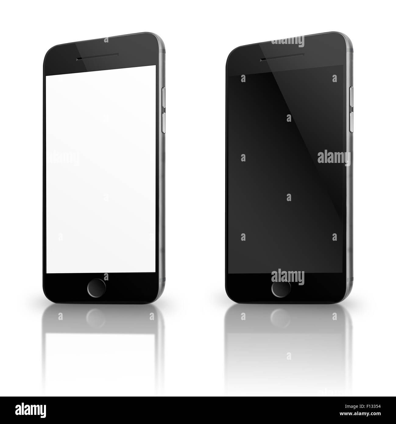 Les téléphones mobiles intelligents modernes avec blanc et écran blanc isolé sur fond blanc. Illustration très détaillée. Banque D'Images