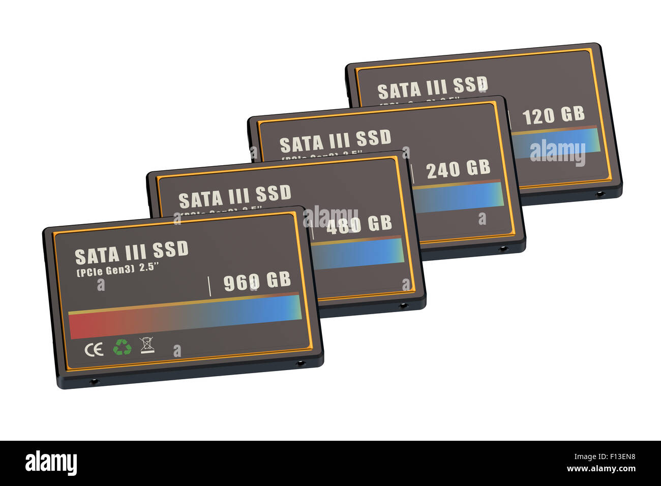 Ensemble de disques durs SSD (solid state) isolé sur fond blanc Banque D'Images