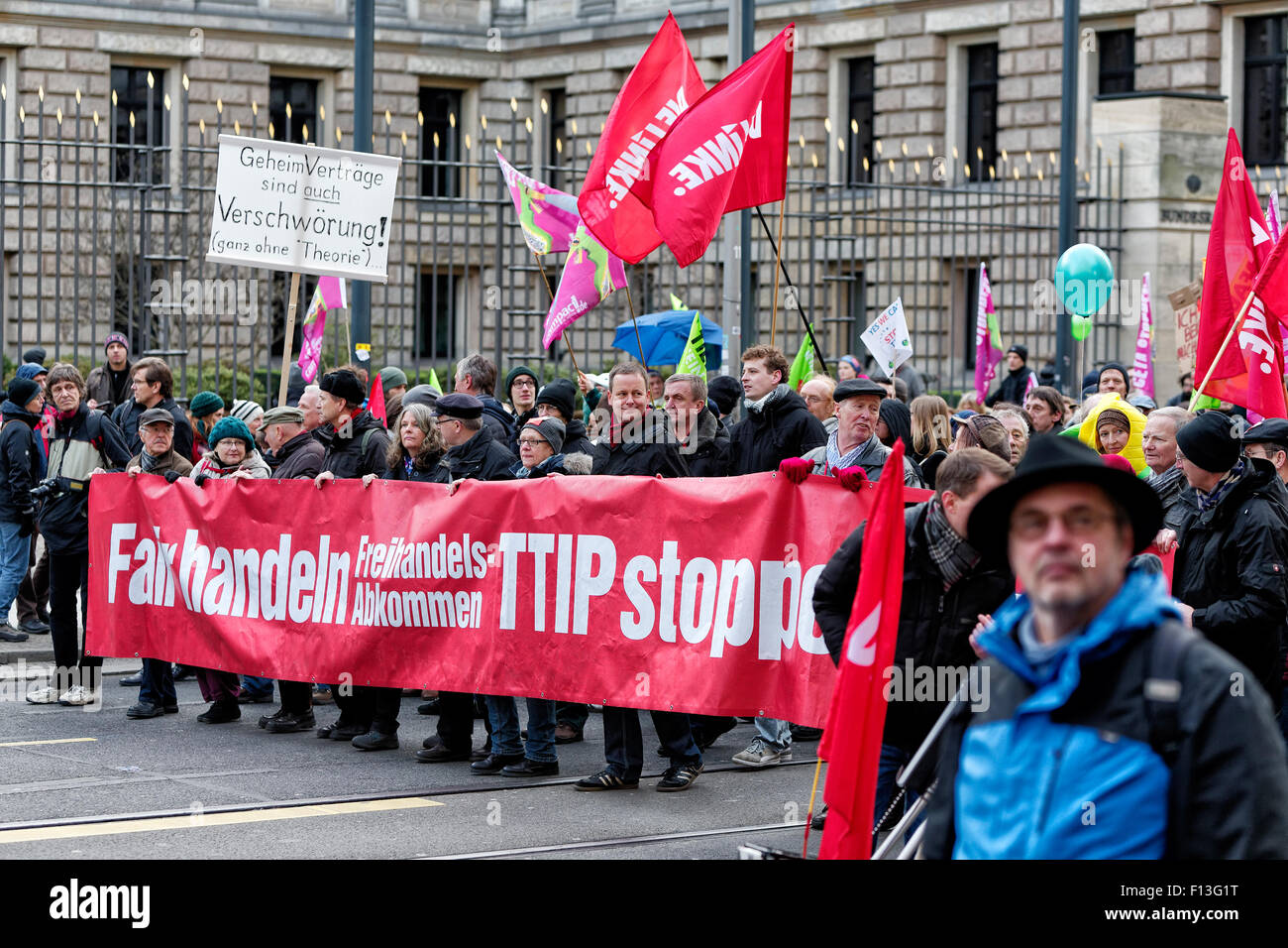 Berlin, Allemagne, manifestation contre TTIP et la politique agricole Banque D'Images