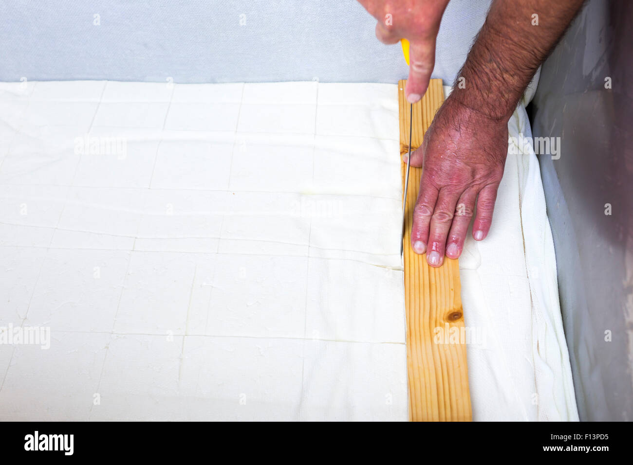 La Feta est un fromage blanc caillé en saumure faite en Bulgarie à partir du lait de brebis ou d'un mélange de lait de chèvre et brebis. Saumure semblable Banque D'Images