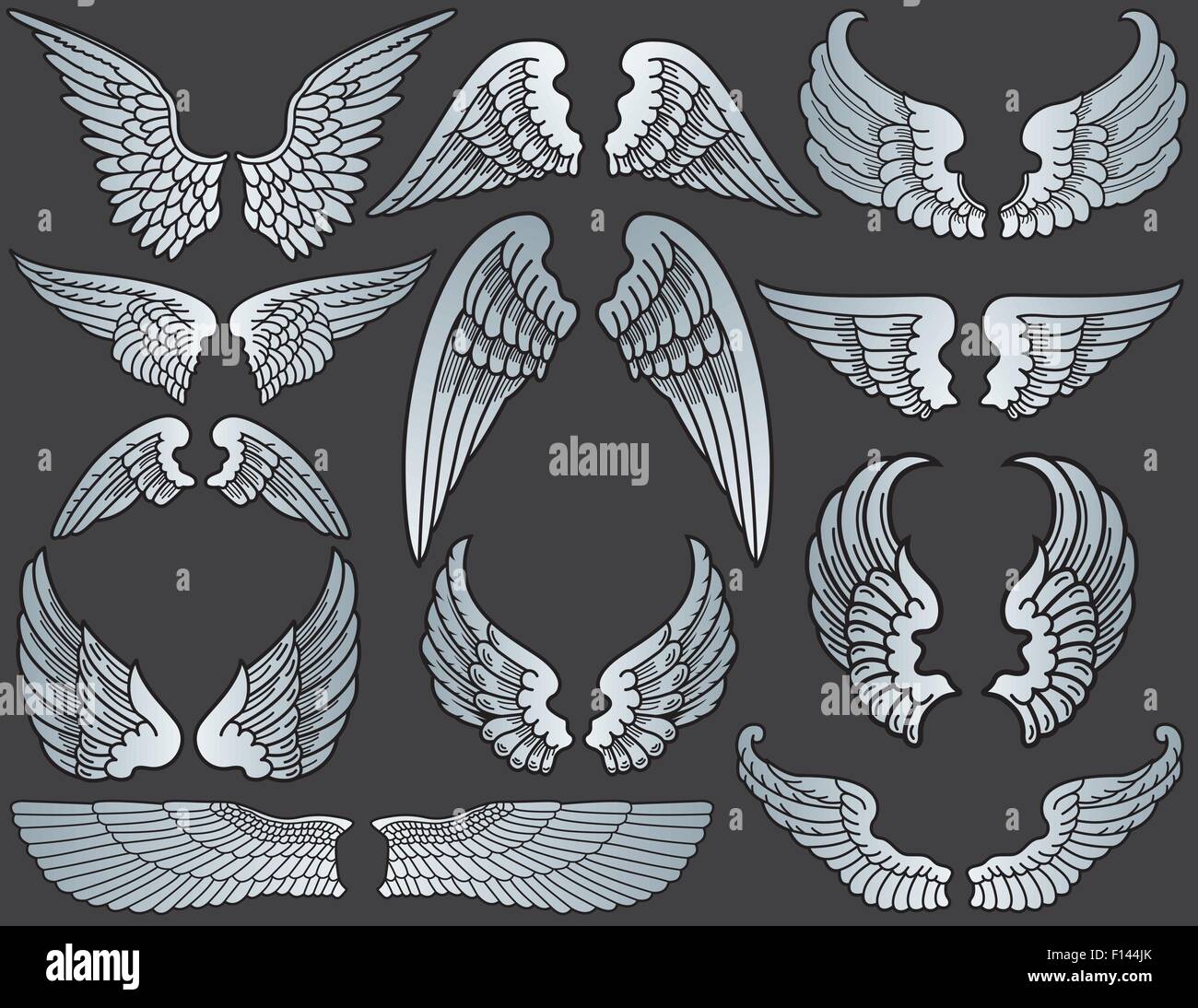 Douze Ensembles d'ailes d'Ange Illustration de Vecteur