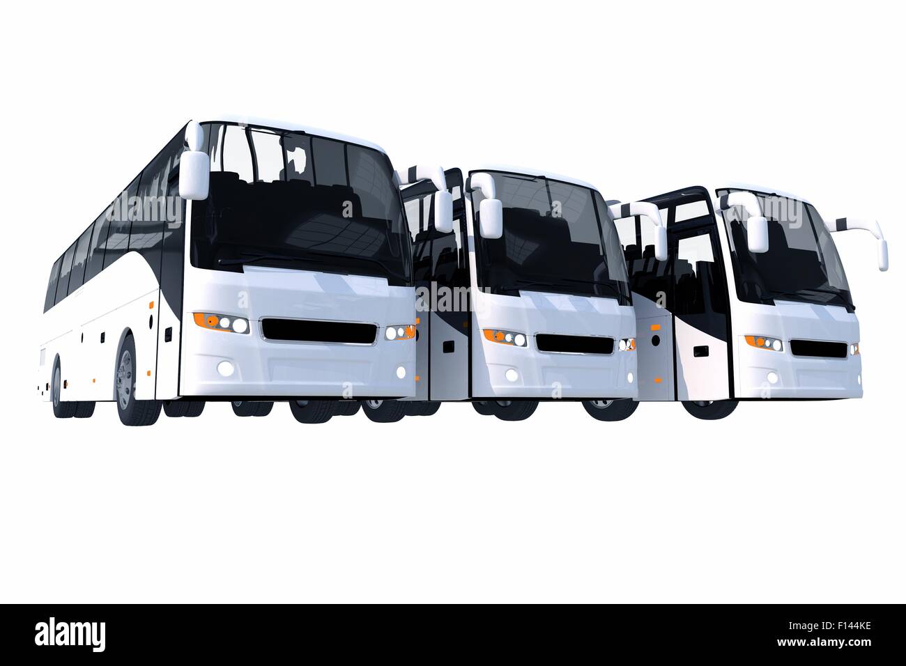 Trois autobus modernes isolé sur fond blanc uni. 3D Illustration. Banque D'Images