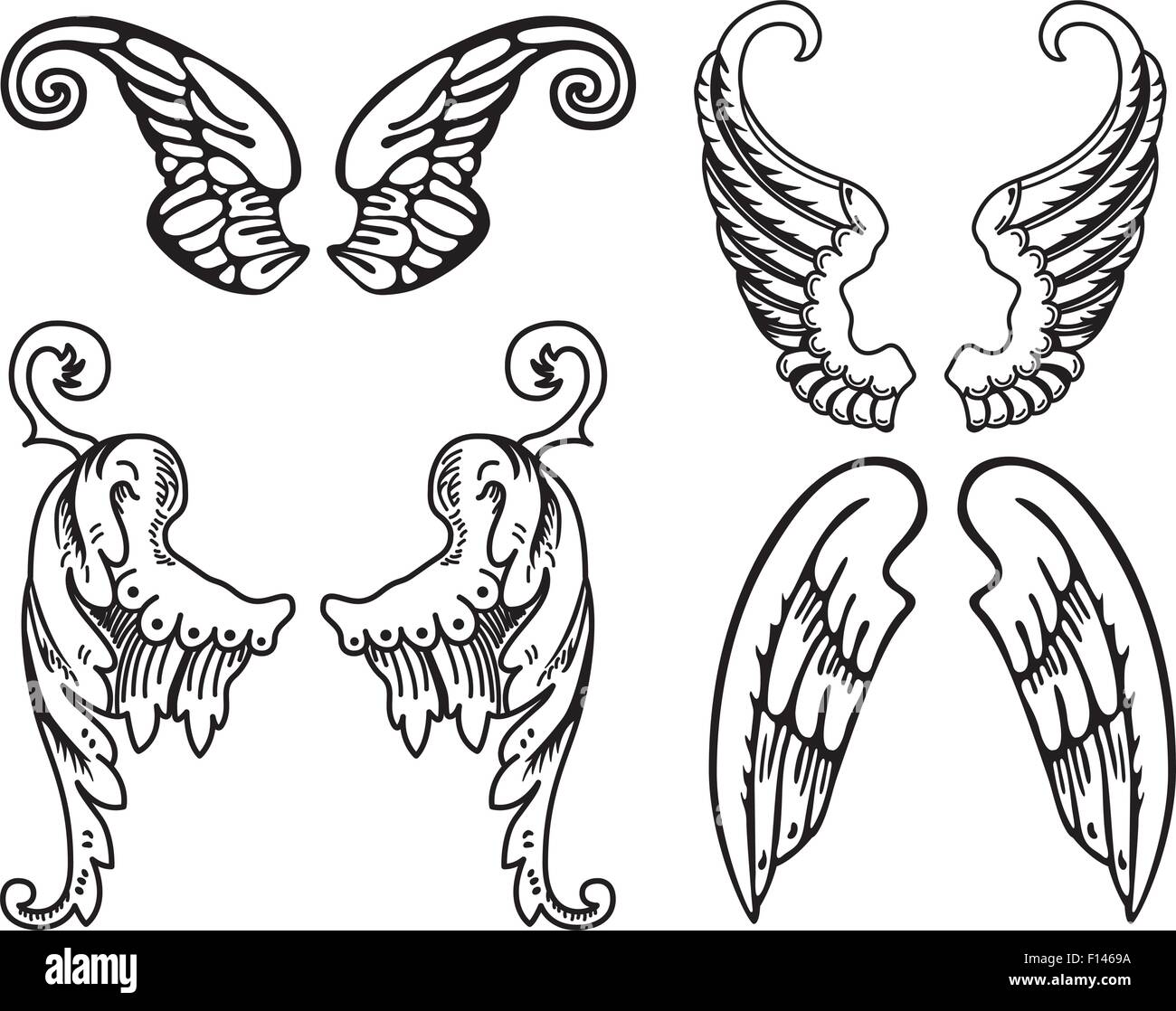 Quatre jeux d'ailes d'Ange Noir et Blanc Illustration de Vecteur