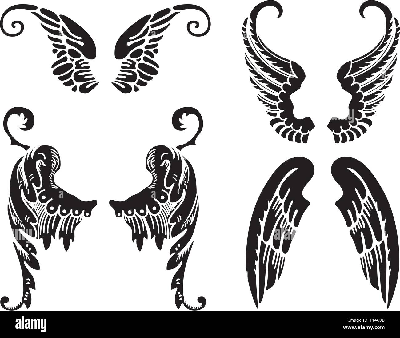 Quatre jeux de Black Angel Wings Illustration de Vecteur