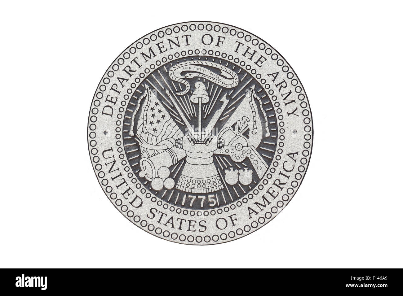 Sceau officiel de l'Armée américaine sur un fond blanc. Banque D'Images