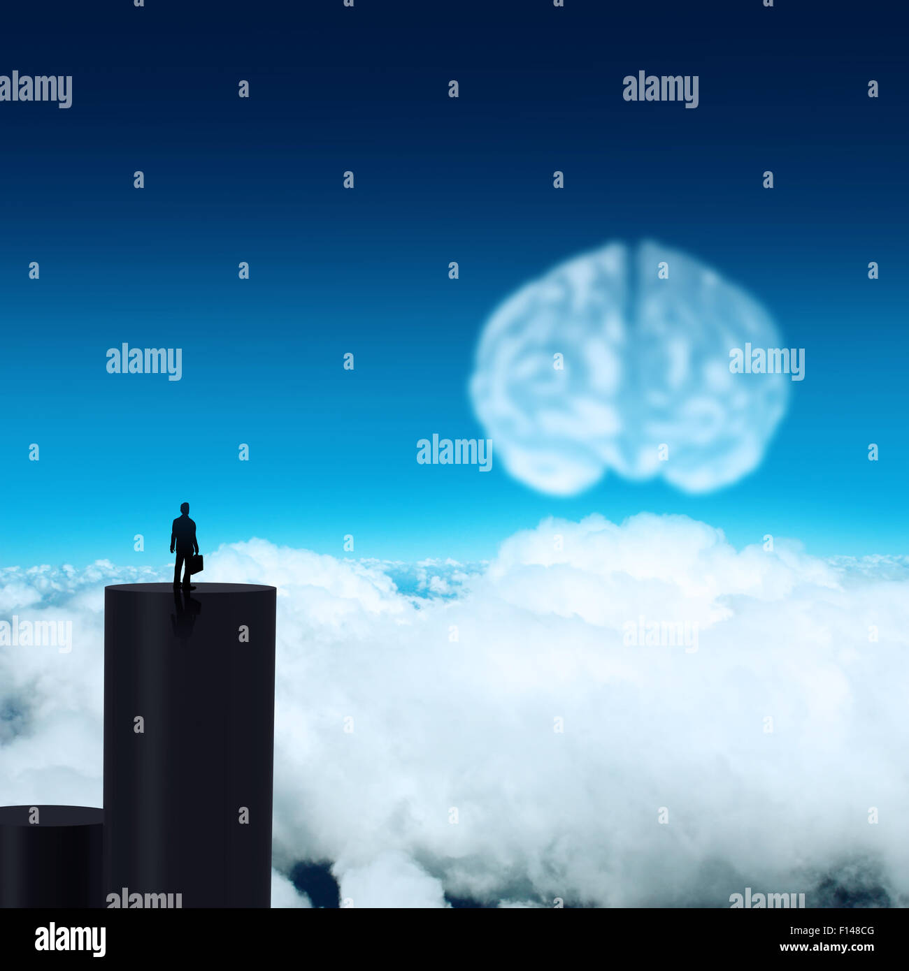 Woman silhouette de cerveau comme icône de nuage concept Banque D'Images