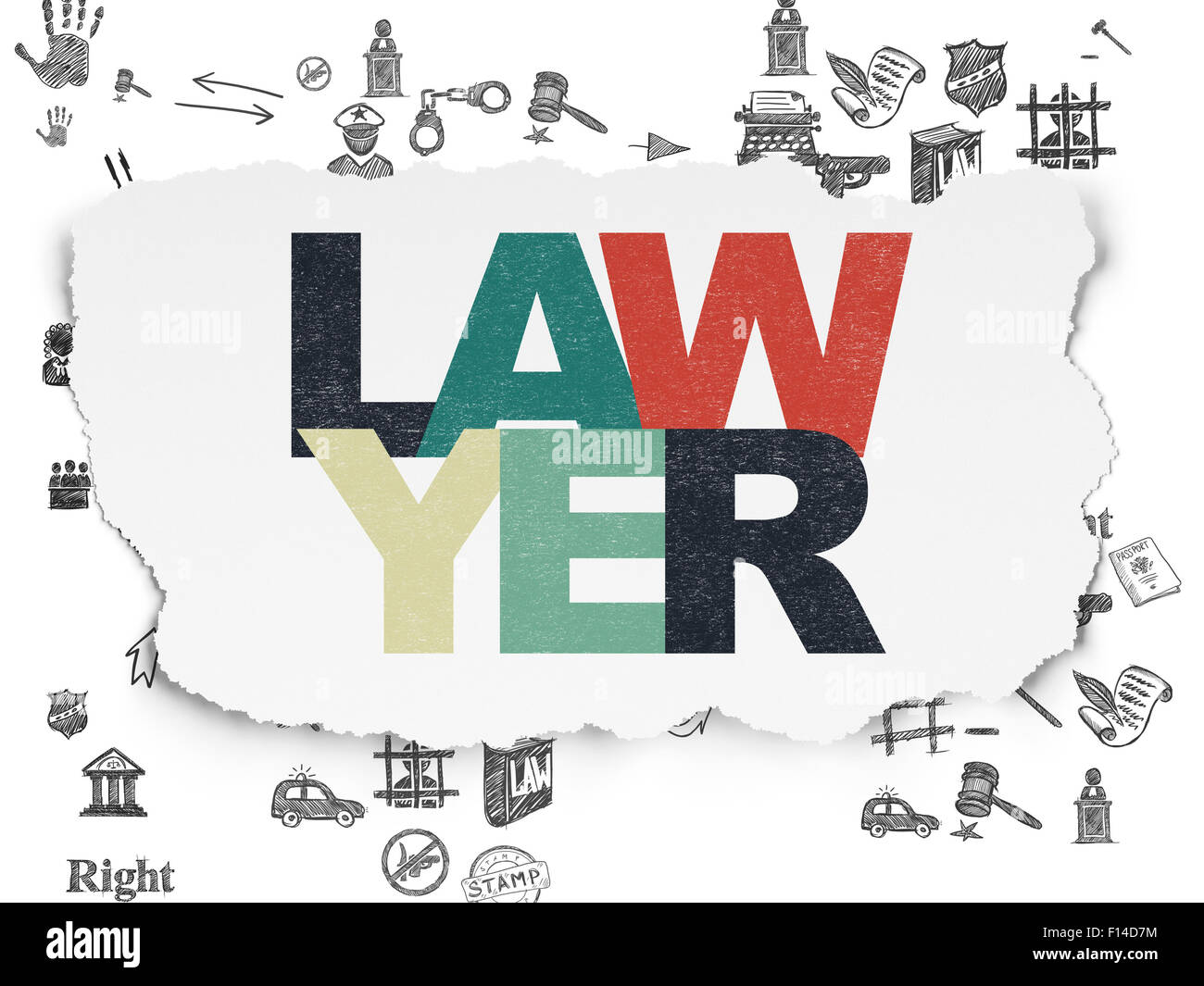 Concept : Avocat droit sur fond de papier déchiré Banque D'Images