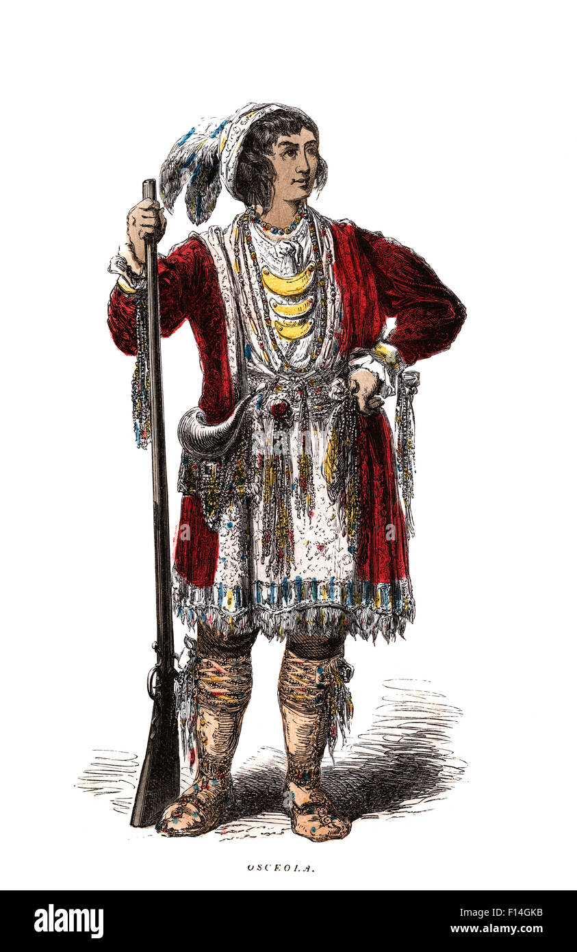 Années 1800, chef amérindien OSCEOLA Indiens séminoles debout avec fusil à silex vers 1854 Banque D'Images