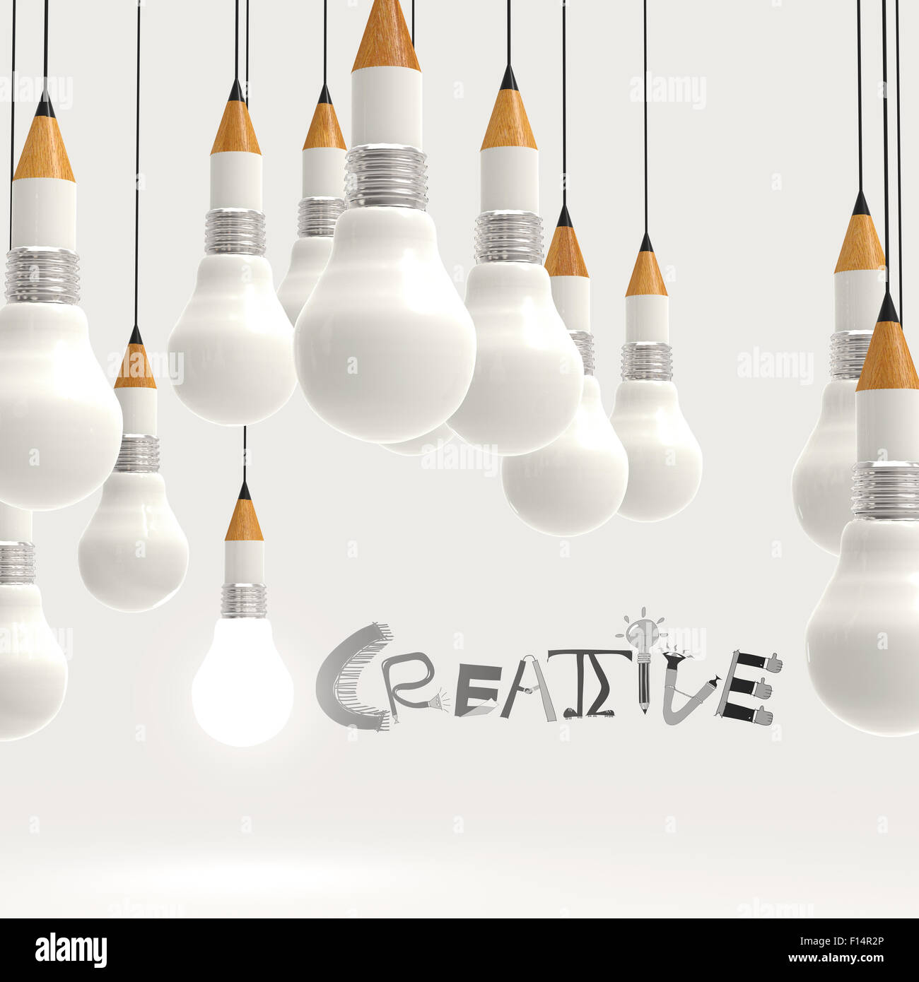 Ampoule crayon et la conception 3D concept créatif que word Banque D'Images
