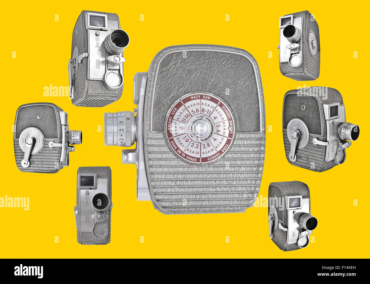 8mm caméras dans des angles différents dans un layot rétro Banque D'Images