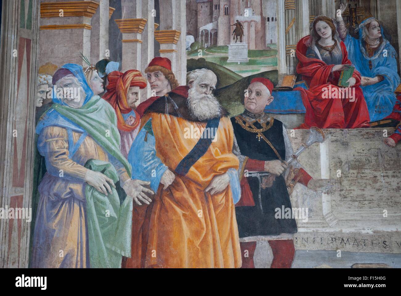 Un détail de la fresque de Filippino Lippi dans la chapelle Carafa dans l'église de Santa Maria sopra Minerva, Rome, Italie Banque D'Images