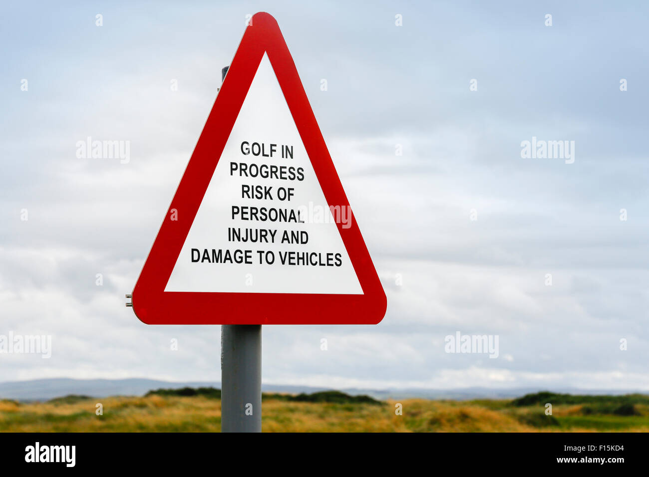 Panneau d'avertissement de Royal Troon Golf Club, Troon, Ayrshire, Scotland, UK Banque D'Images