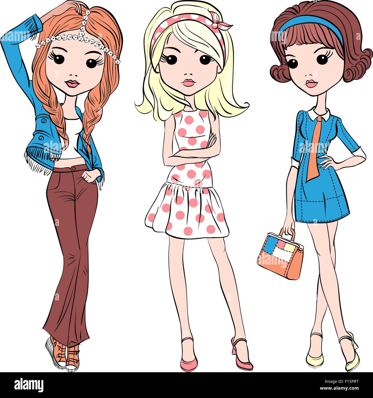 Vector set hipster fashion cute girl Illustration de Vecteur