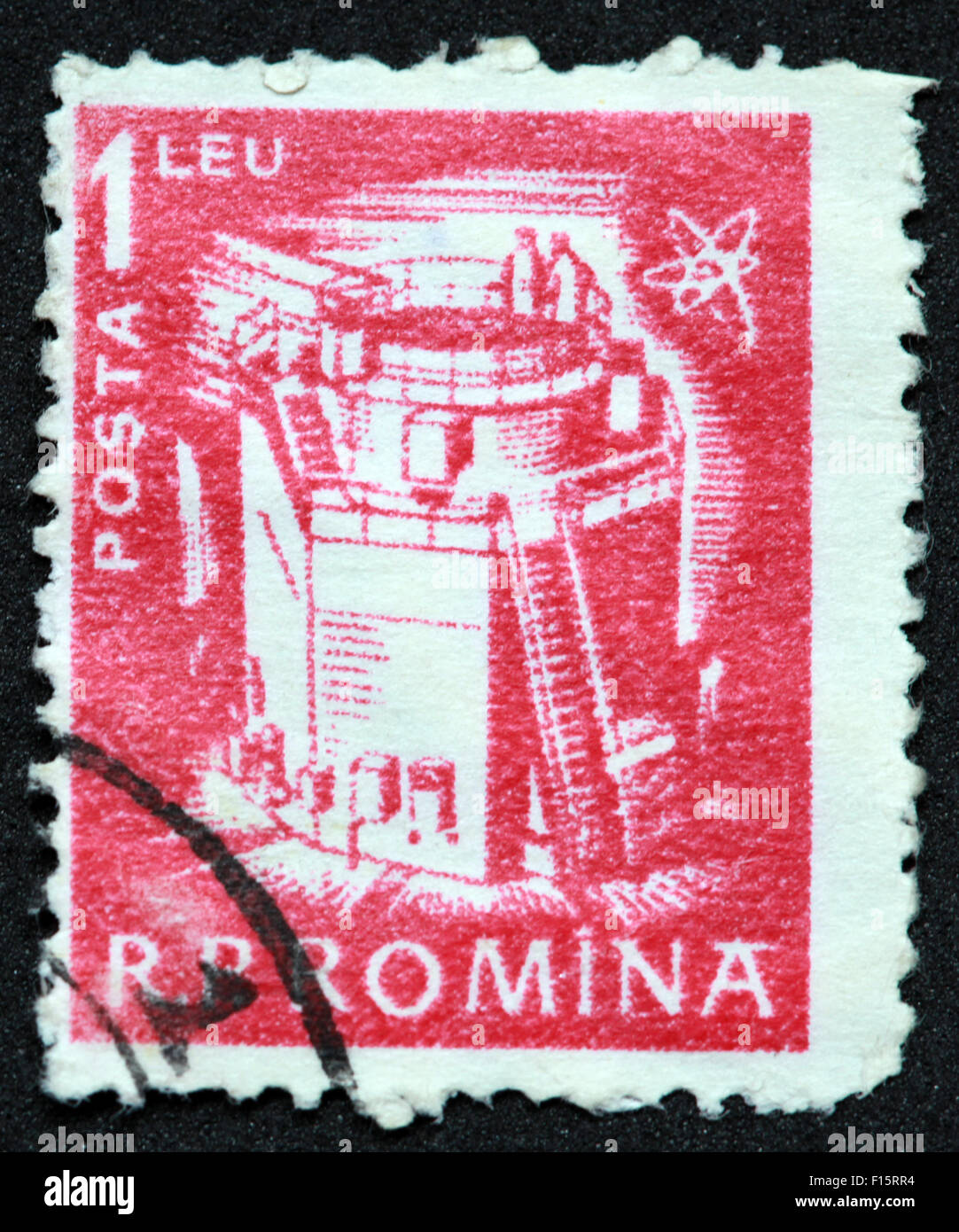 RP Romina 1leu Posta timbre rouge Banque D'Images