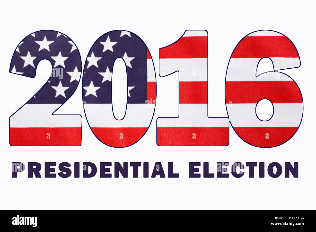 USA 2016 Élection présidentielle avec image de Stars and Stripes en contours de l'année 2016, sur fond blanc avec l'échantillon de texte. Banque D'Images