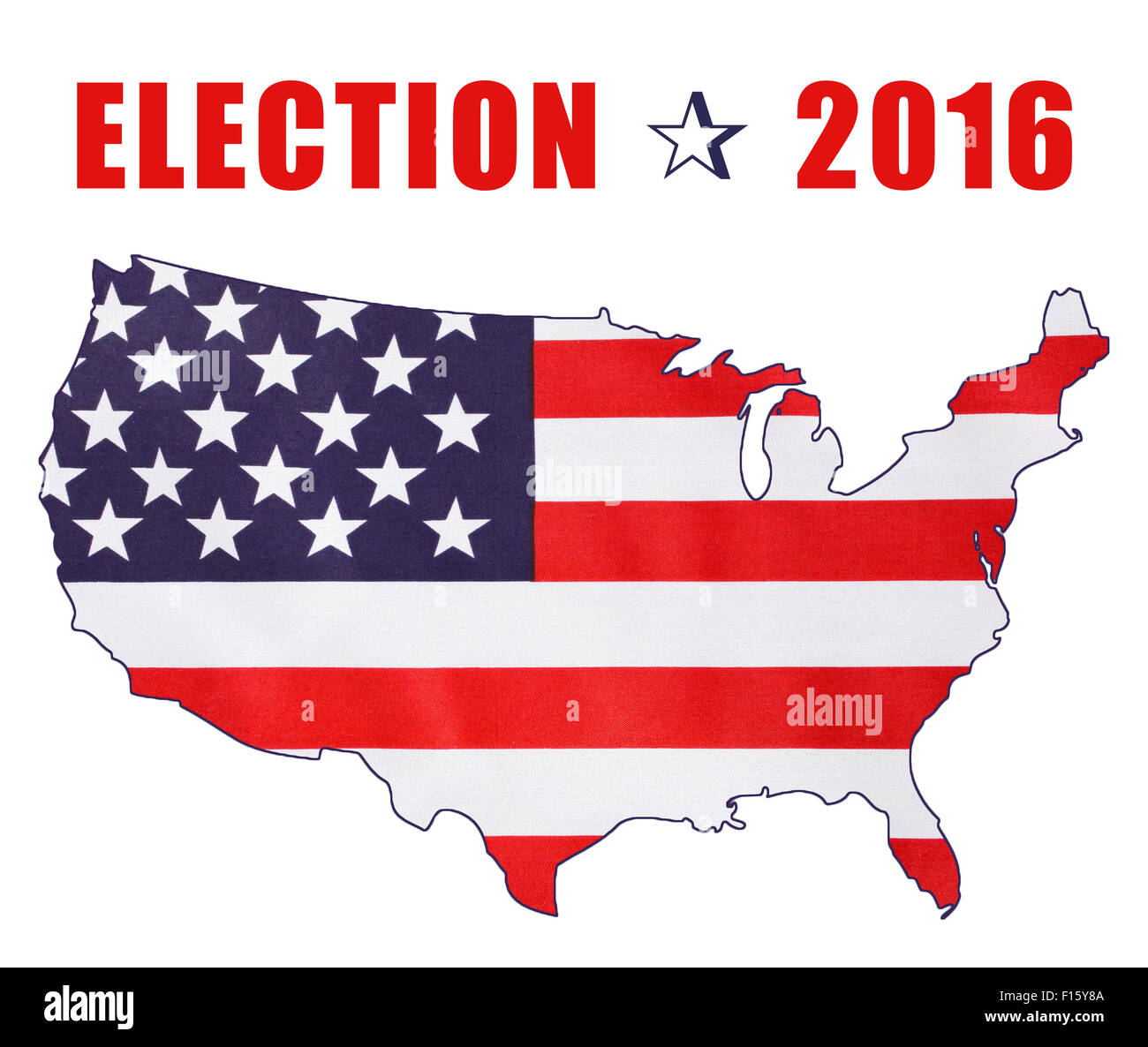 USA 2016 Élection présidentielle avec image de Stars and Stripes en contours de l'American site sur fond blanc avec des exemples de te Banque D'Images