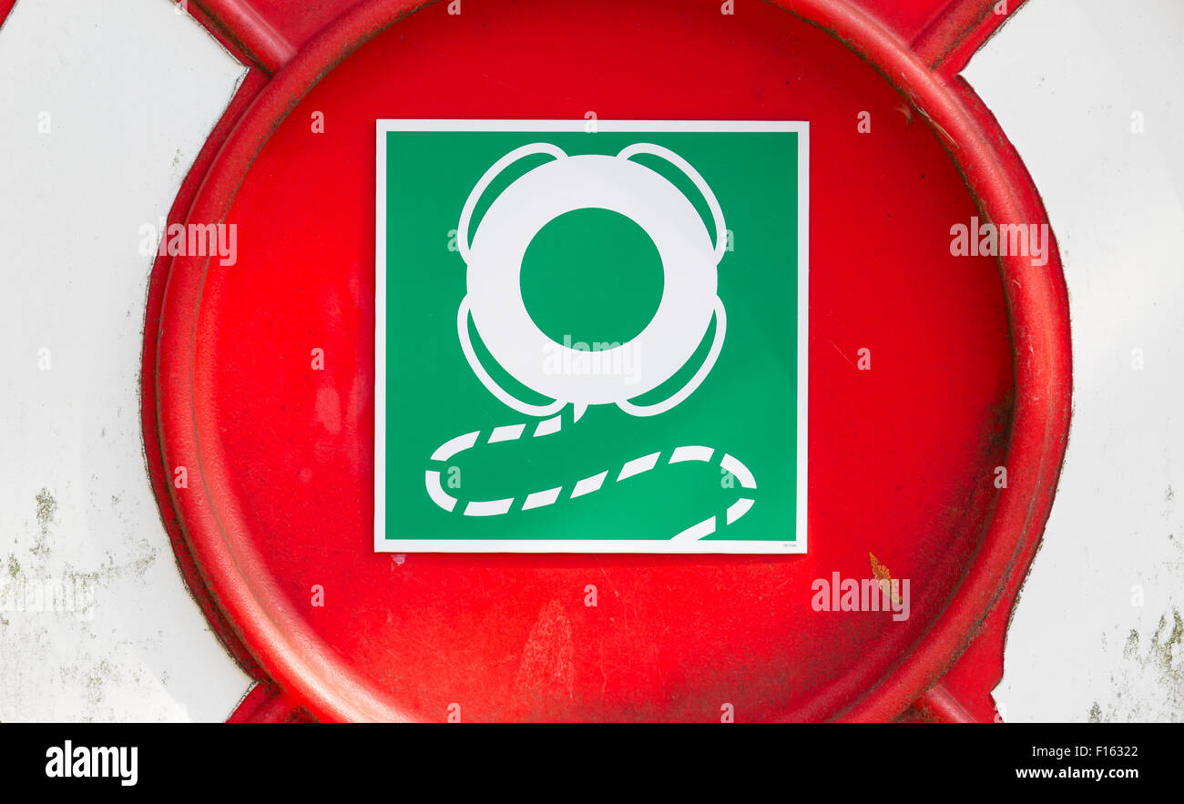 Signe d'une bouée de sauvetage, en cas d'urgence Banque D'Images