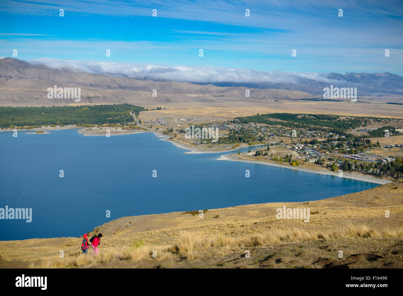 Randonneur au sommet du mont John, Tekapo Banque D'Images