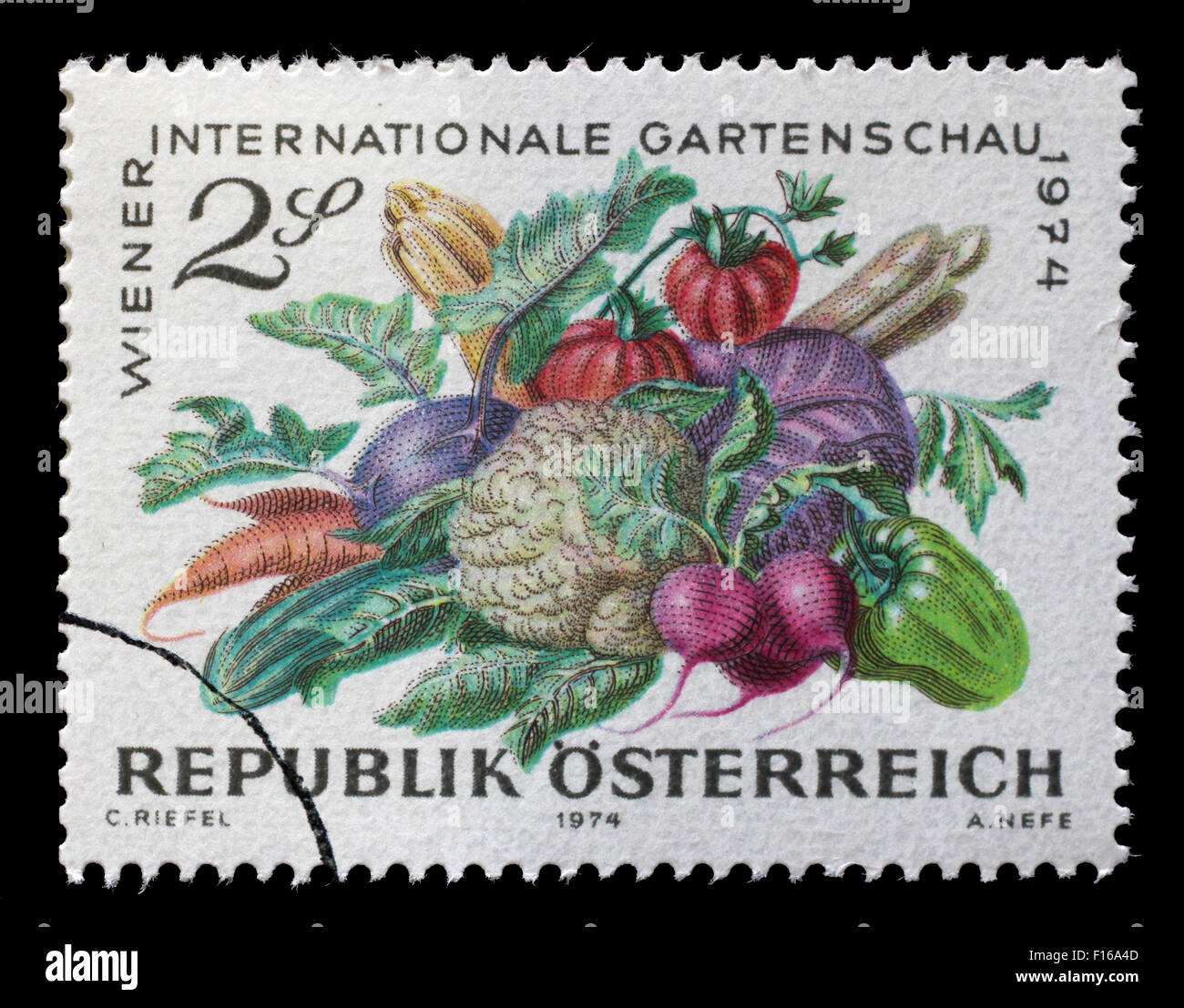 Timbres en Autriche, consacrée à l'International Garden Show, Vienne, montré les légumes, vers 1974 Banque D'Images