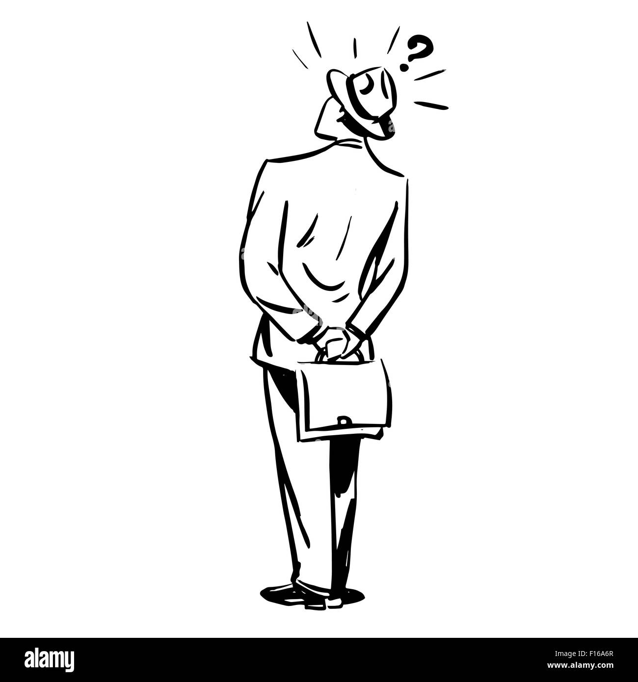 Questions malentendu businessman standing avec son retour Illustration de Vecteur