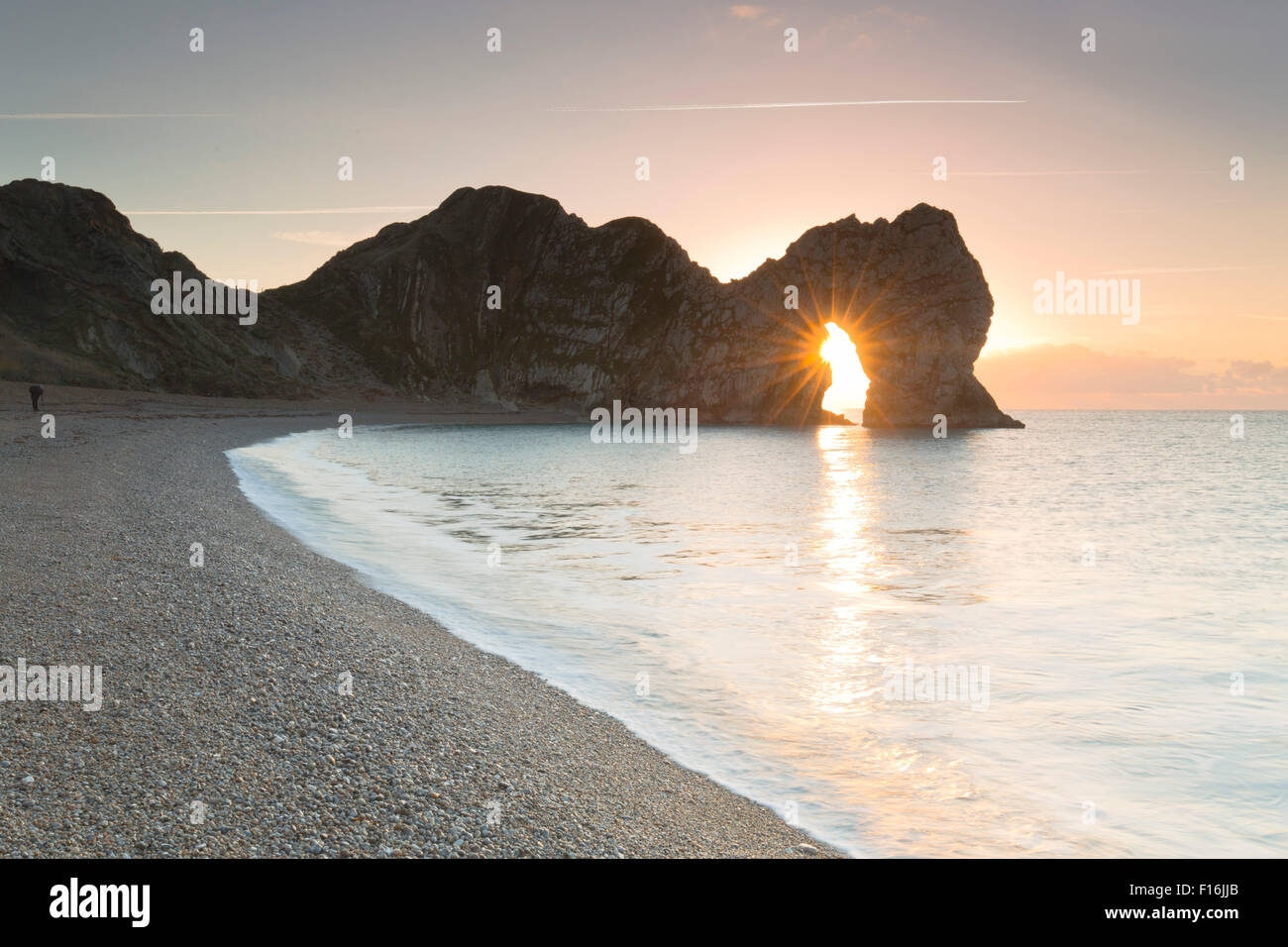 Durdle Door ; Lever du soleil ; Dorset UK Banque D'Images