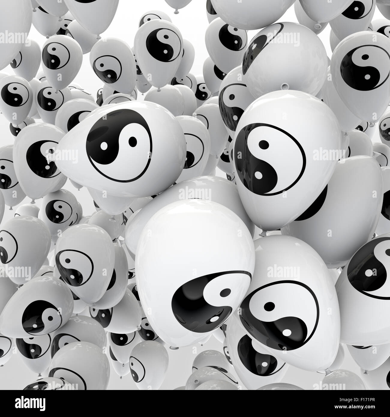 Yin-yang / Ballons Ballons de rendu 3D avec le symbole de l'harmonie yin-yang Banque D'Images