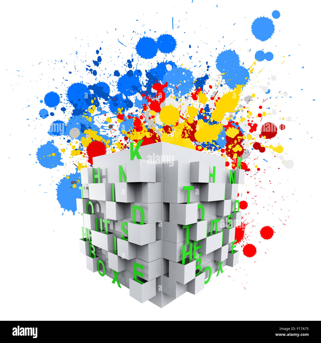 Pensée en dehors de la boîte et splash couleurs en tant que concept Banque D'Images