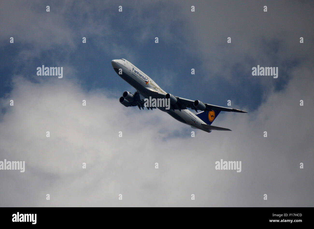 Impressionen - das Flugzeug mit der Aufschrift Fanhansa Flugnummer «' und LH2014, mit dem die Spieler der dt. Nationalmannschaft Banque D'Images