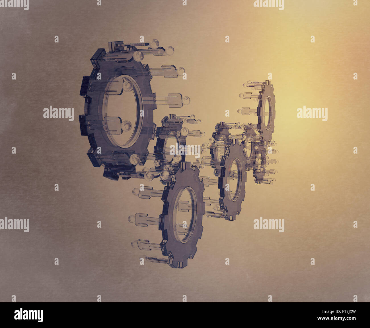 Modèle de figures 3d connectés sur cogs comme concept style vintage Banque D'Images