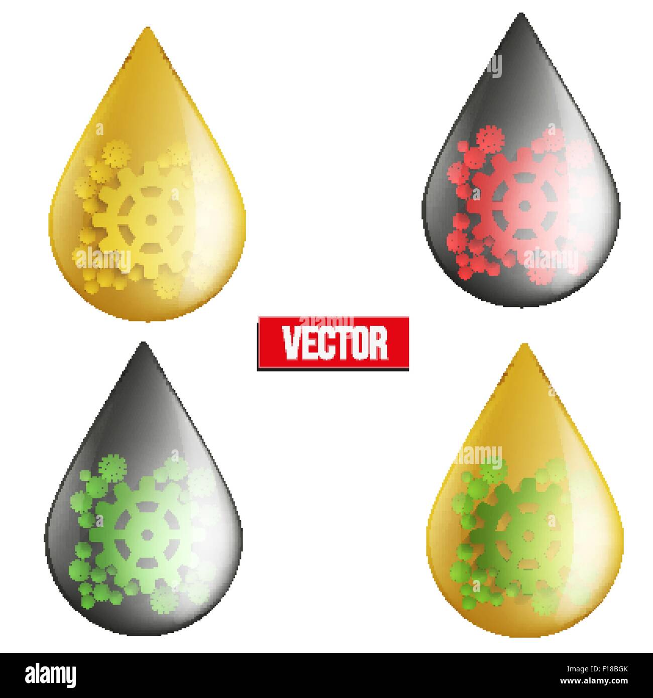 Ensemble de l'industrie de l'huile goutte symbole avec gears cogs. Illustration de Vecteur